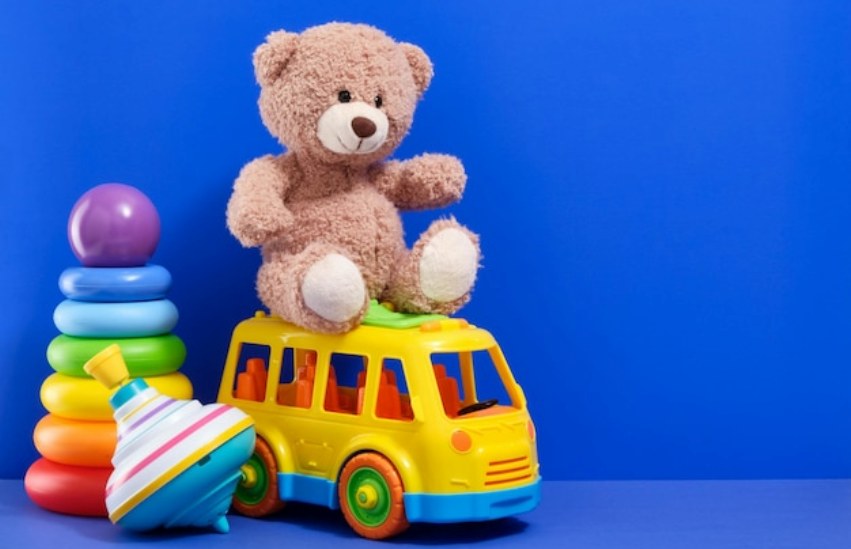 Toys for kids Play time Colorful fun composition